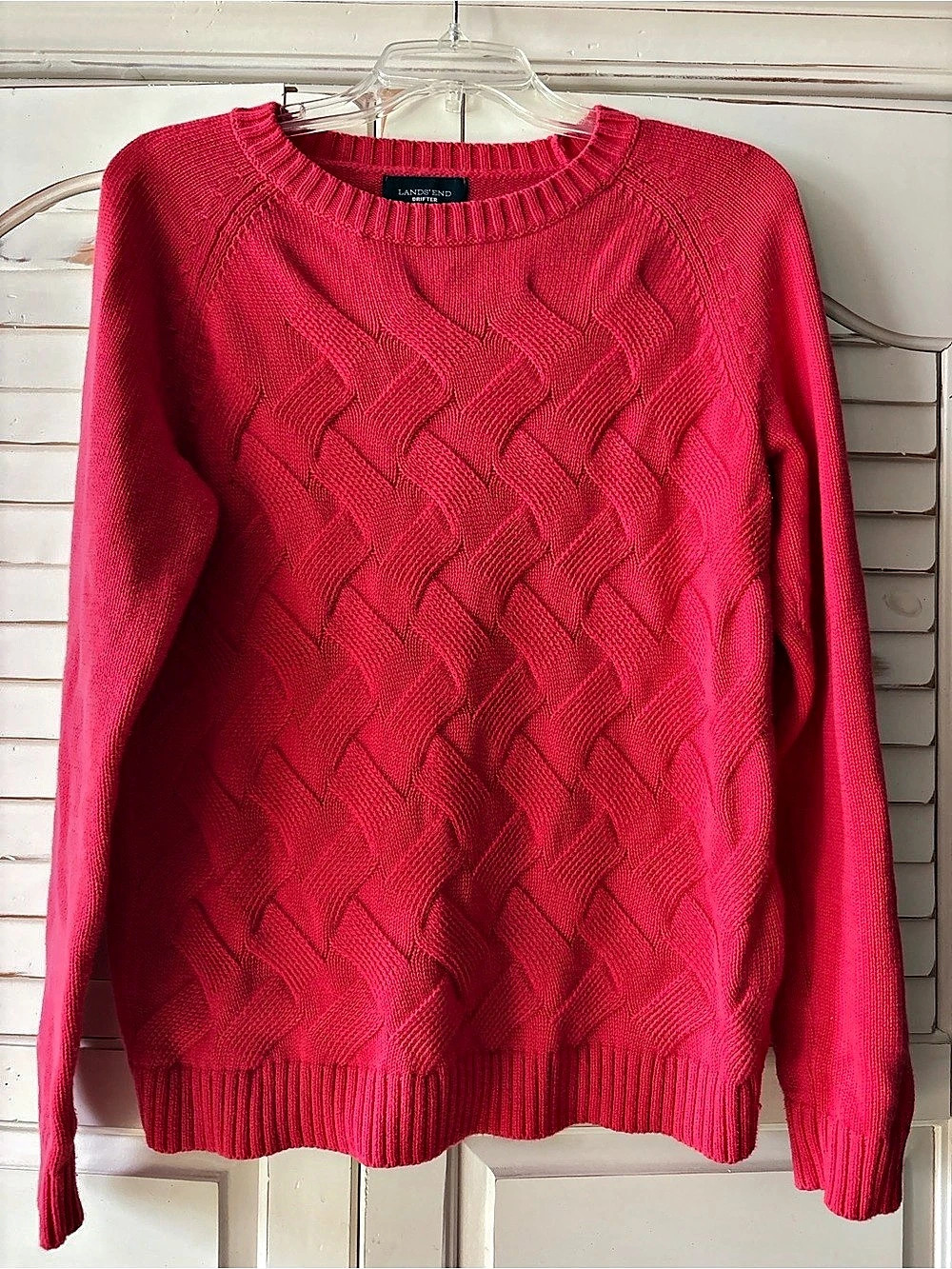 Lands' End Drifter Cable Knit Sweater Red Large